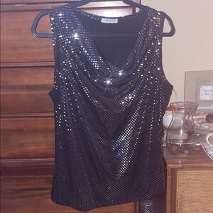 Sequined Drape Neck Camisole - Black
